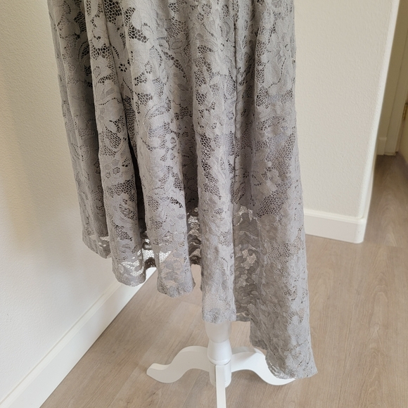 Elegant Gray Lace High/low Maxi Dress Sz XL - Picture 6 of 7